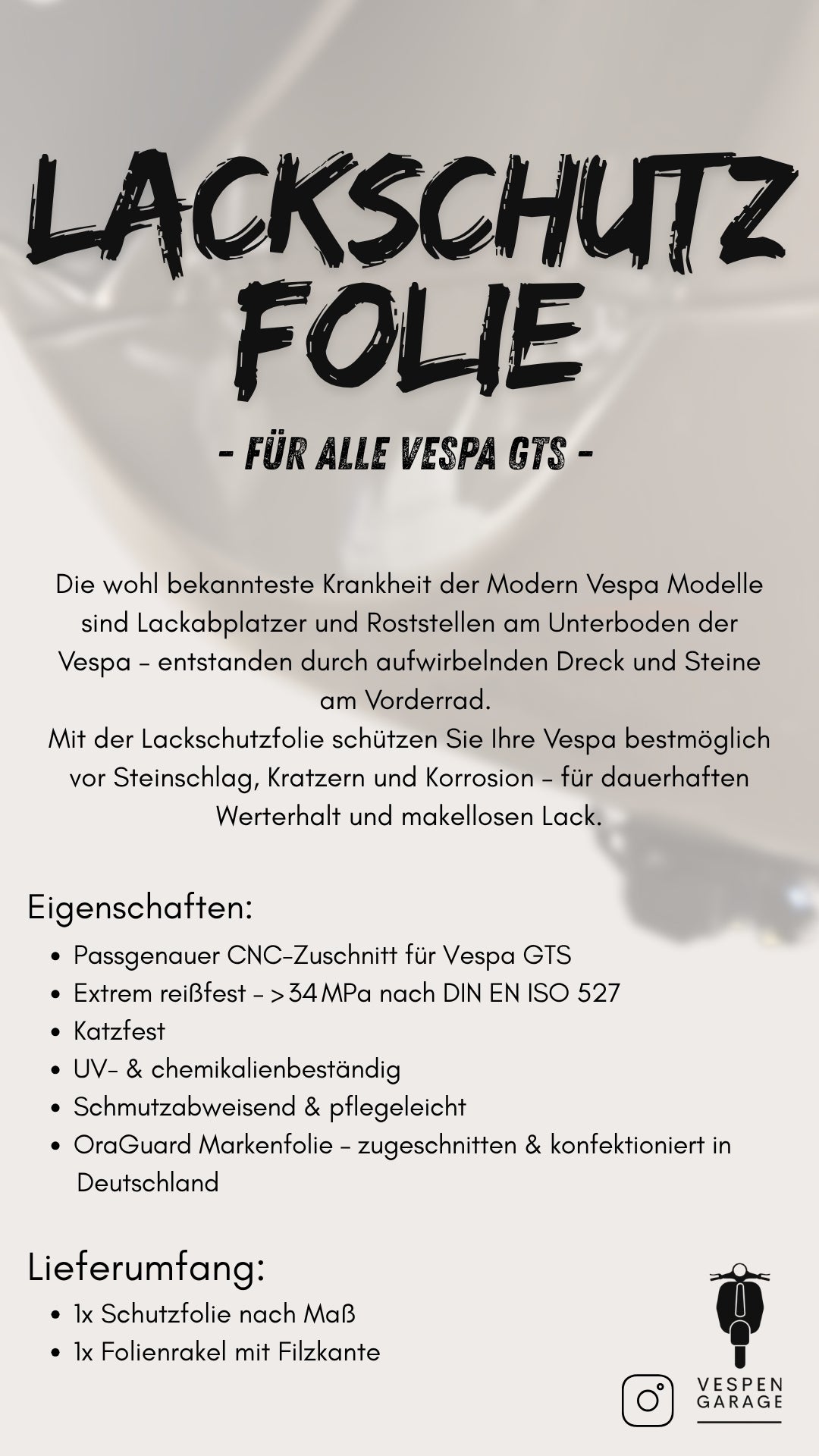 Lackschutzfolie für alle Vespa GTS/GTV - Glänzend