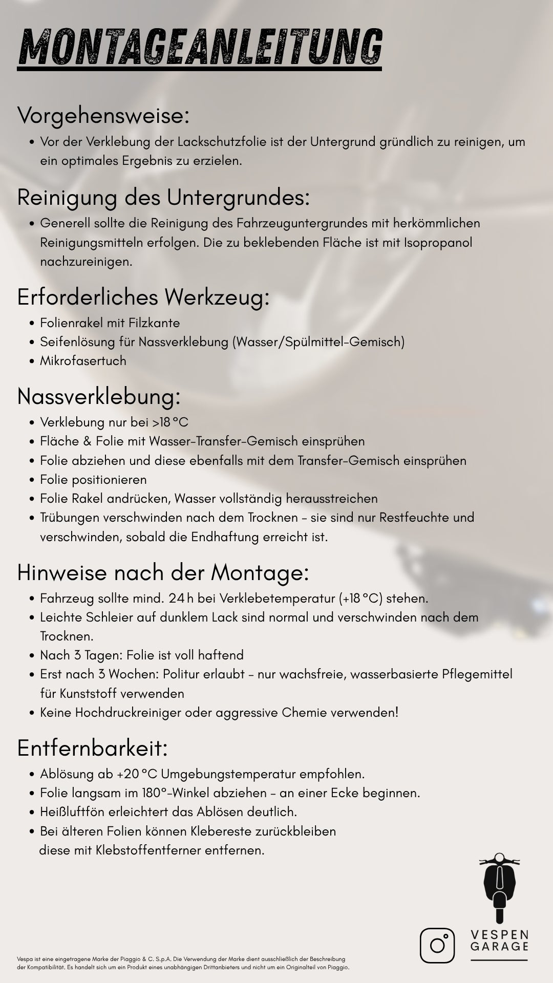 Lackschutzfolie für alle Vespa GTS/GTV - Glänzend