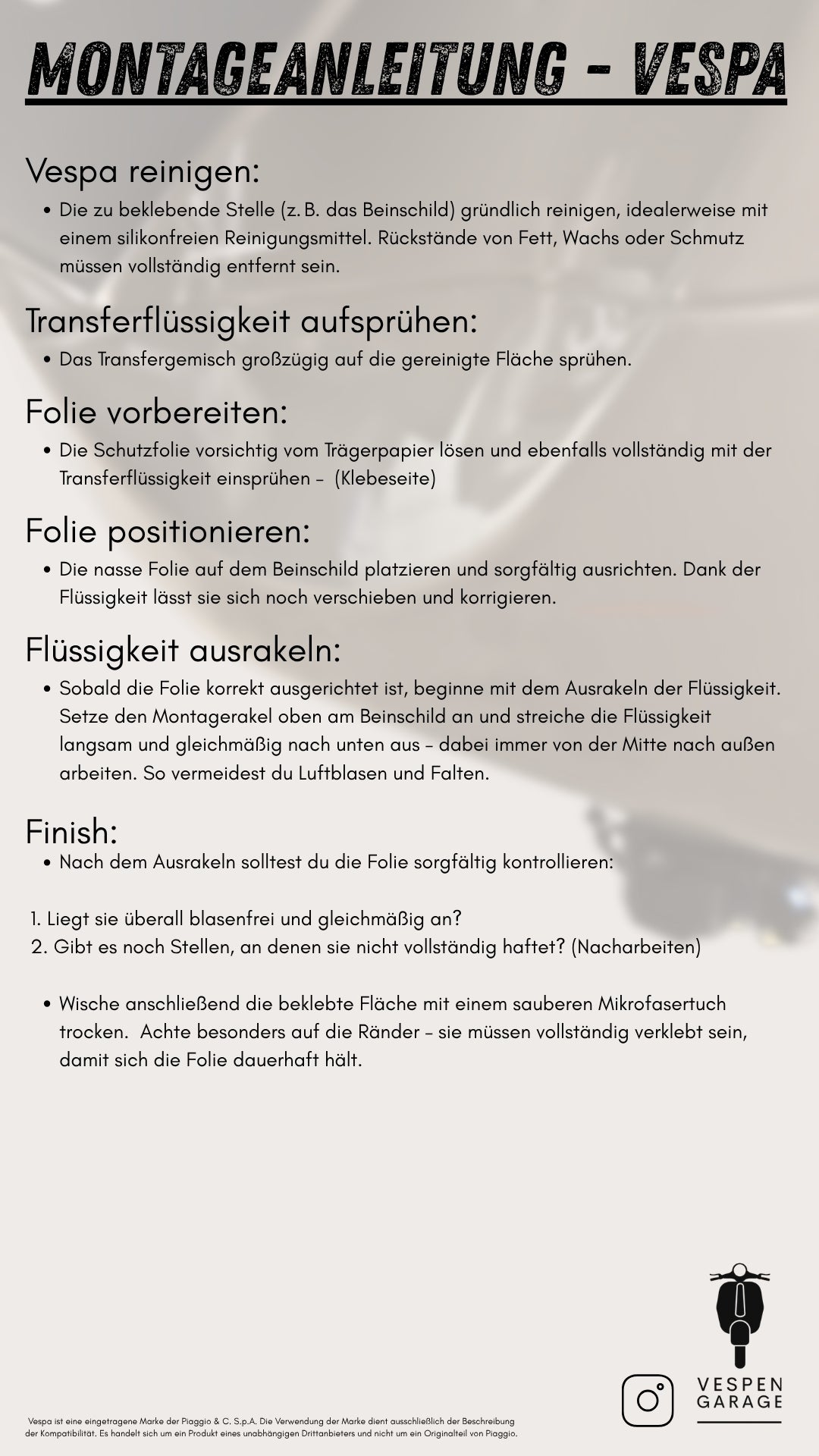 Lackschutzfolie für alle Vespa GTS/GTV - Glänzend