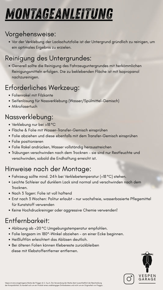 Lackschutzfolie für alle Vespa GTS/GTV - MATT